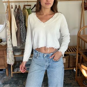 Honey Punch Distressed Sweater (White)